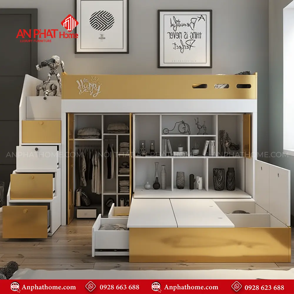 Giường Ngủ 2 Tầng Dáng Châu Âu Đẹp GN-309 9 Giường Ngủ 2 Tầng Dáng Châu Âu Đẹp GN-309