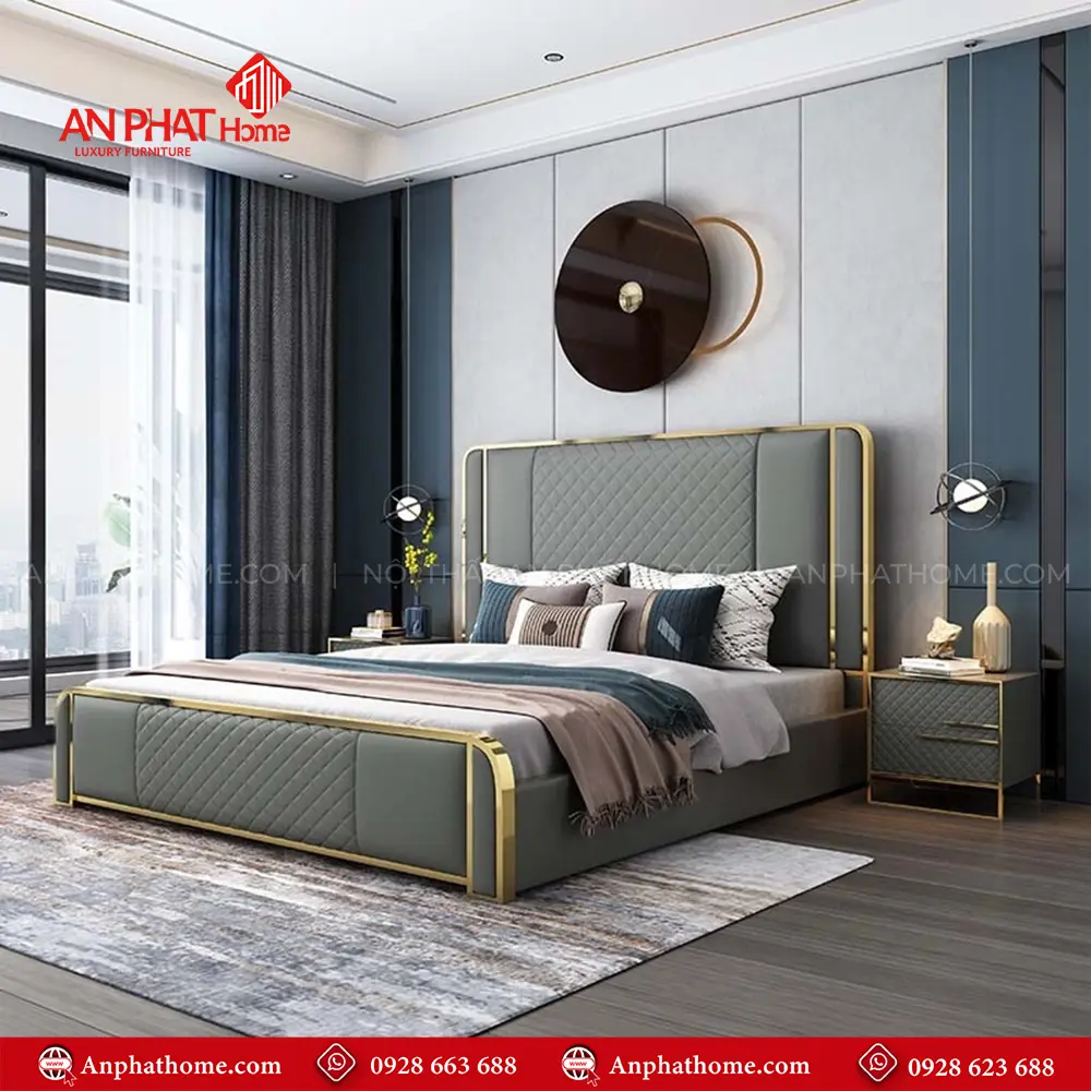Giường Ngủ Bọc Da Mạ Viền GN-232 10 Giường Ngủ Bọc Da Mạ Viền GN-232