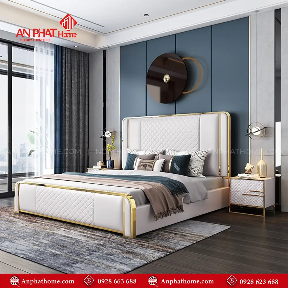 Giường Ngủ Bọc Da Mạ Viền GN-232 9 Giường Ngủ Bọc Da Mạ Viền GN-232
