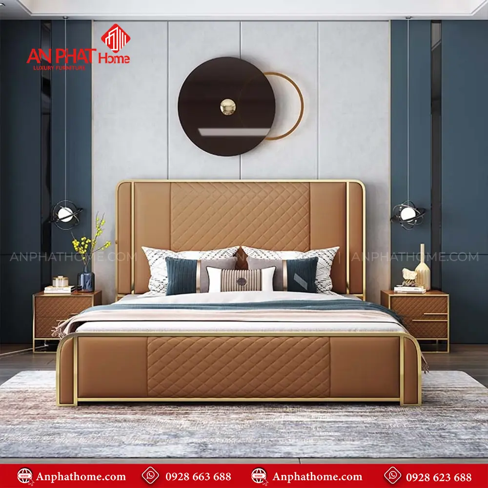 Giường Ngủ Bọc Da Mạ Viền GN-232 11 Giường Ngủ Bọc Da Mạ Viền GN-232