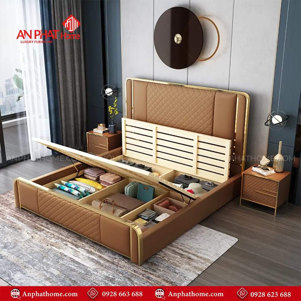 Giường Ngủ Bọc Da Mạ Viền GN-232 12 Giường Ngủ Bọc Da Mạ Viền GN-232