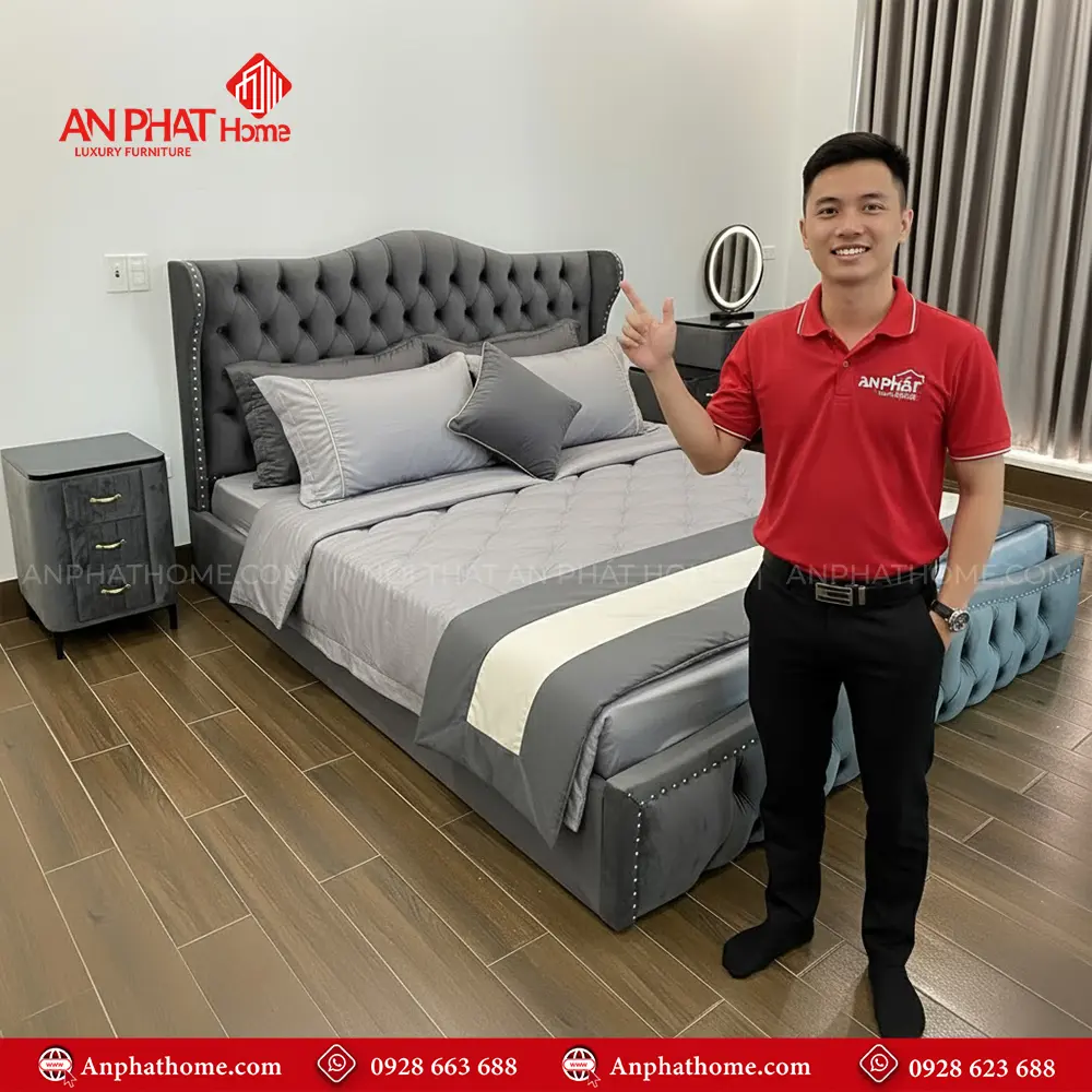 Giường Ngủ Bọc Nhung Siêu Sang GN-268 9 Giường Ngủ Bọc Nhung Siêu Sang GN-268