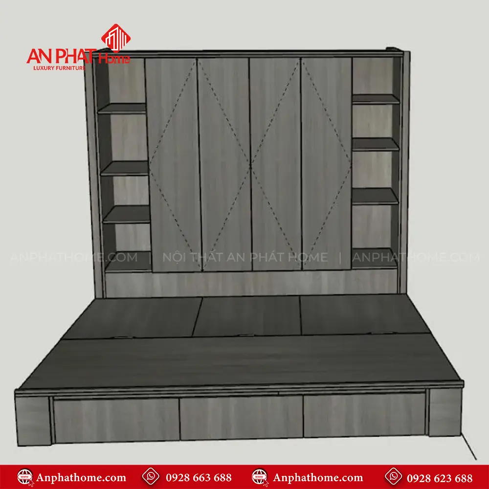 Giường Ngủ Cao Cấp Liền Tủ Quần Áo GN-352 12 Giường Ngủ Cao Cấp Liền Tủ Quần Áo GN-352