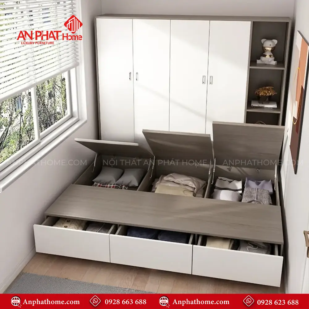 Giường Ngủ Cao Cấp Liền Tủ Quần Áo GN-352 9 Giường Ngủ Cao Cấp Liền Tủ Quần Áo GN-352