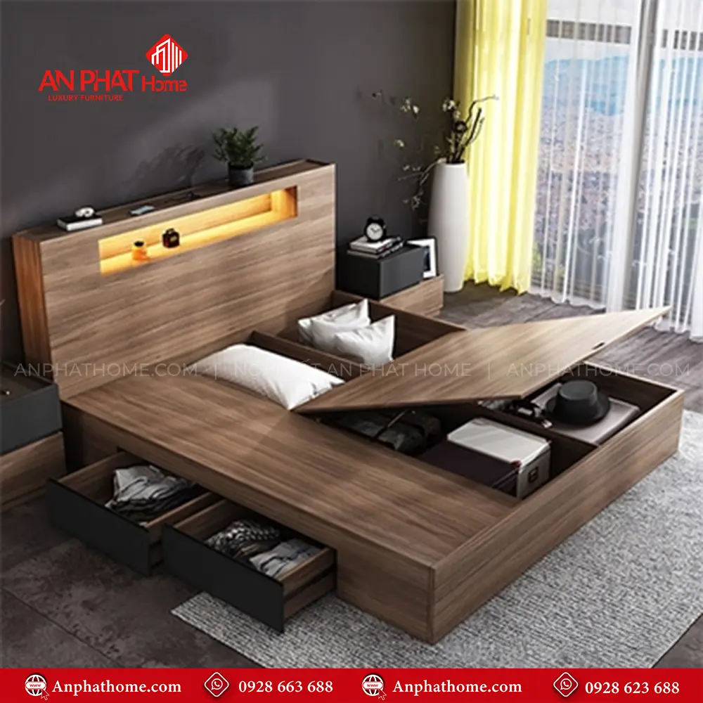 Giường Ngủ Hiện Đại Có Đèn Led GN-227 9 Giường Ngủ Hiện Đại Có Đèn Led GN-227