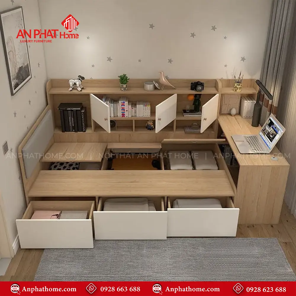 Giường Ngủ Kết Hợp Kệ Sách Và Bàn Học GN-357 6 Giường Ngủ Kết Hợp Kệ Sách Và Bàn Học GN-357