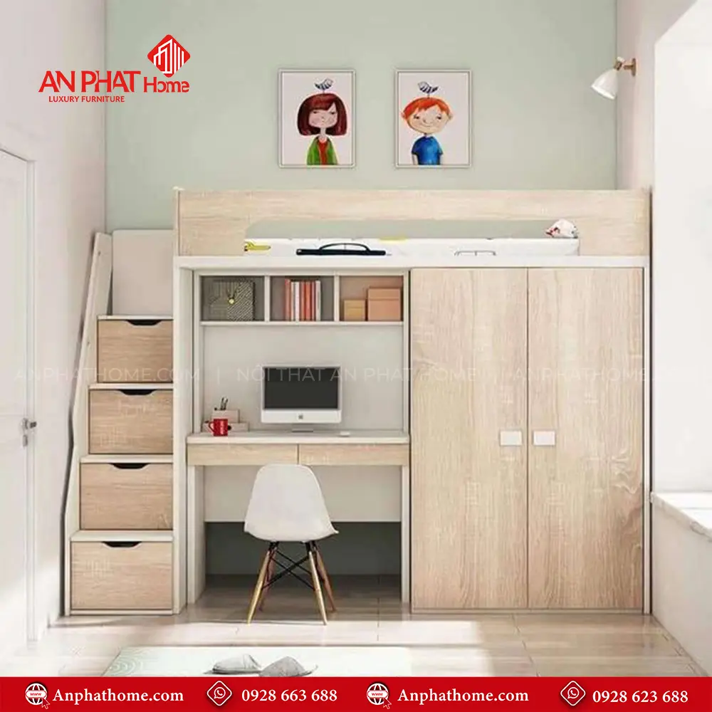 Giường Ngủ Liền Tủ Áo Và Bàn Học GN-335