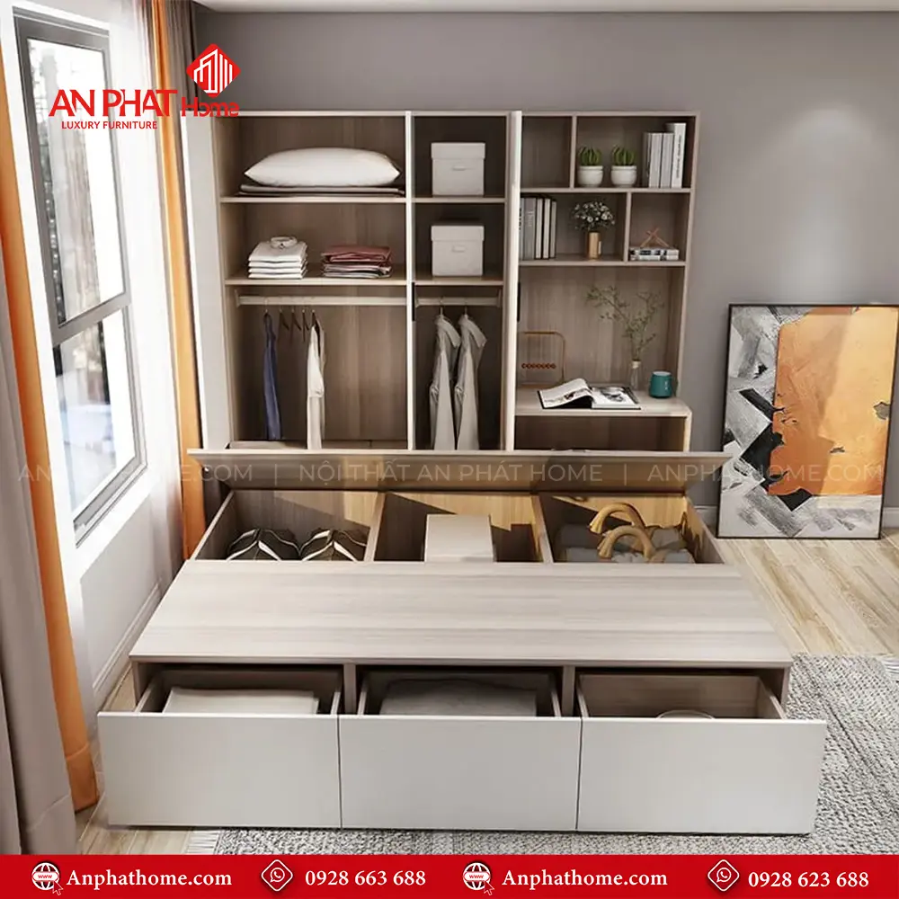 Giường Ngủ Liền Tủ Quần Áo Đẹp GN-359 10 Giường Ngủ Liền Tủ Quần Áo Đẹp GN-359