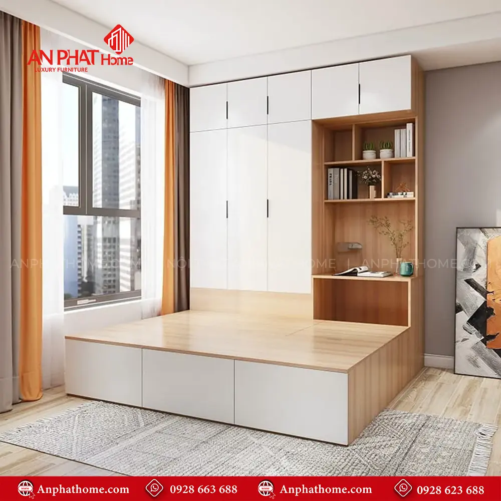 Giường Ngủ Liền Tủ Quần Áo Đẹp GN-359 11 Giường Ngủ Liền Tủ Quần Áo Đẹp GN-359