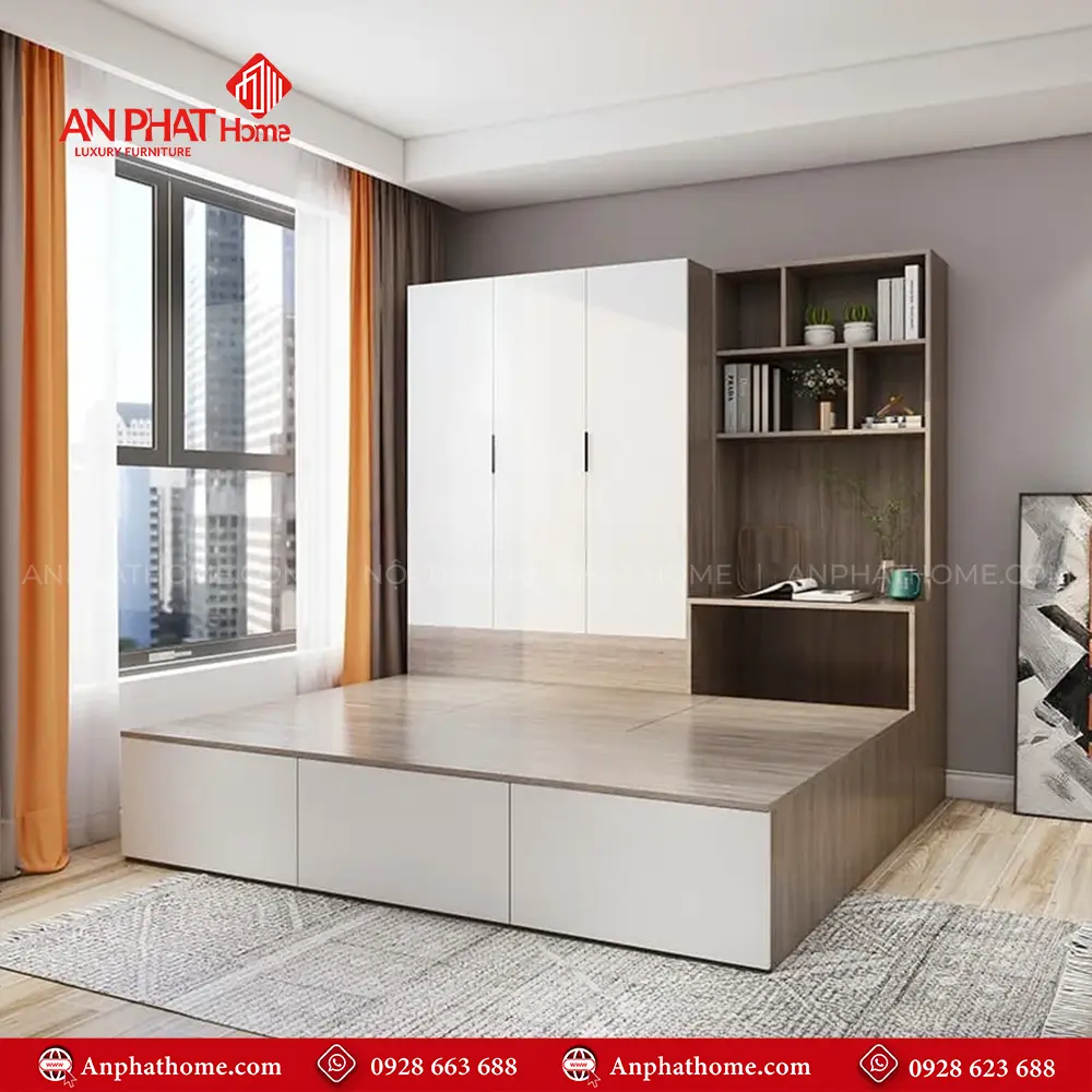 Giường Ngủ Liền Tủ Quần Áo Đẹp GN-359 9 Giường Ngủ Liền Tủ Quần Áo Đẹp GN-359