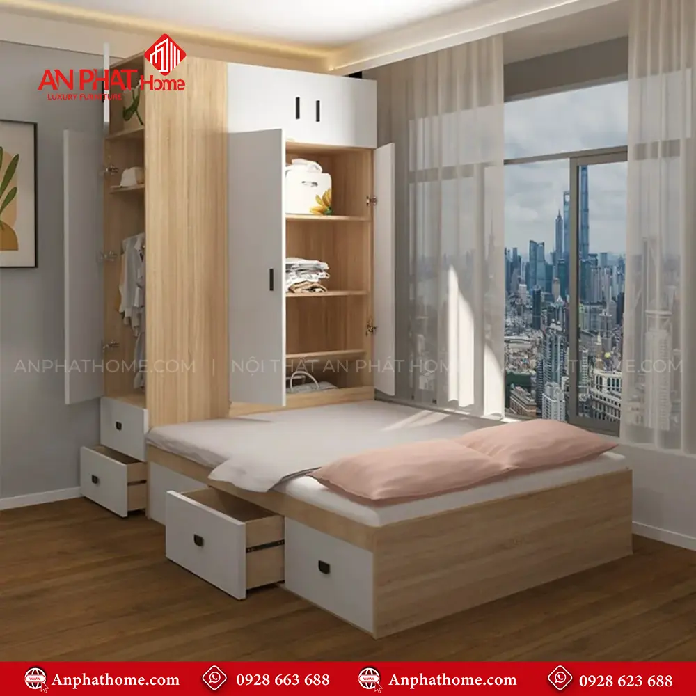 Giường Ngủ Liền Tủ Quần Áo Hiện Đại GN-350 9 Giường Ngủ Liền Tủ Quần Áo Hiện Đại GN-350