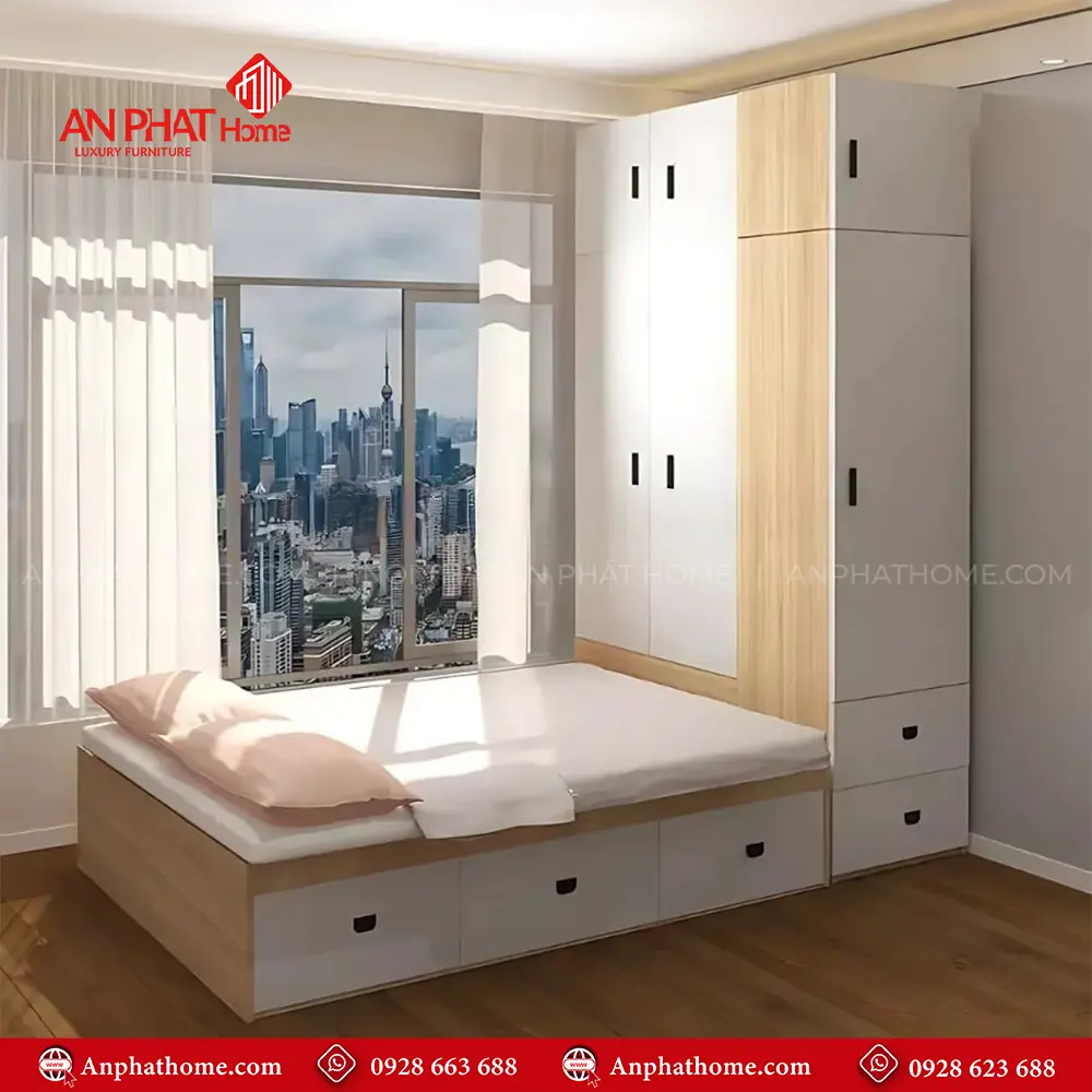 Giường Ngủ Liền Tủ Quần Áo Hiện Đại GN-350 7 Giường Ngủ Liền Tủ Quần Áo Hiện Đại GN-350