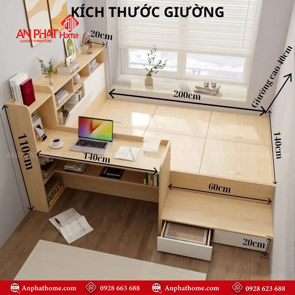 Giường Ngủ Thông Minh Kết Hợp Bàn Học GN-356 12 Giường Ngủ Thông Minh Kết Hợp Bàn Học GN-356
