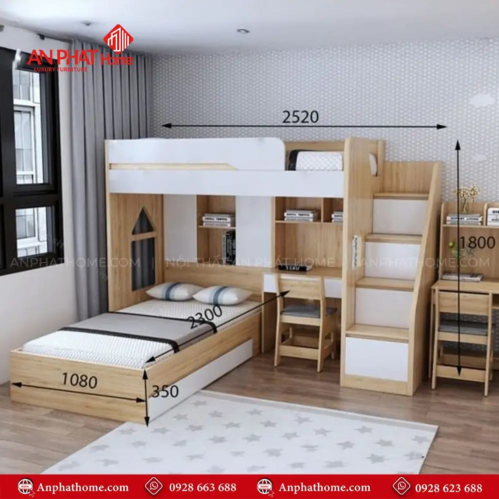 Giường Tầng Thông Minh Kết Hợp Bàn Học GN-332 9 Giường Tầng Thông Minh Kết Hợp Bàn Học GN-332