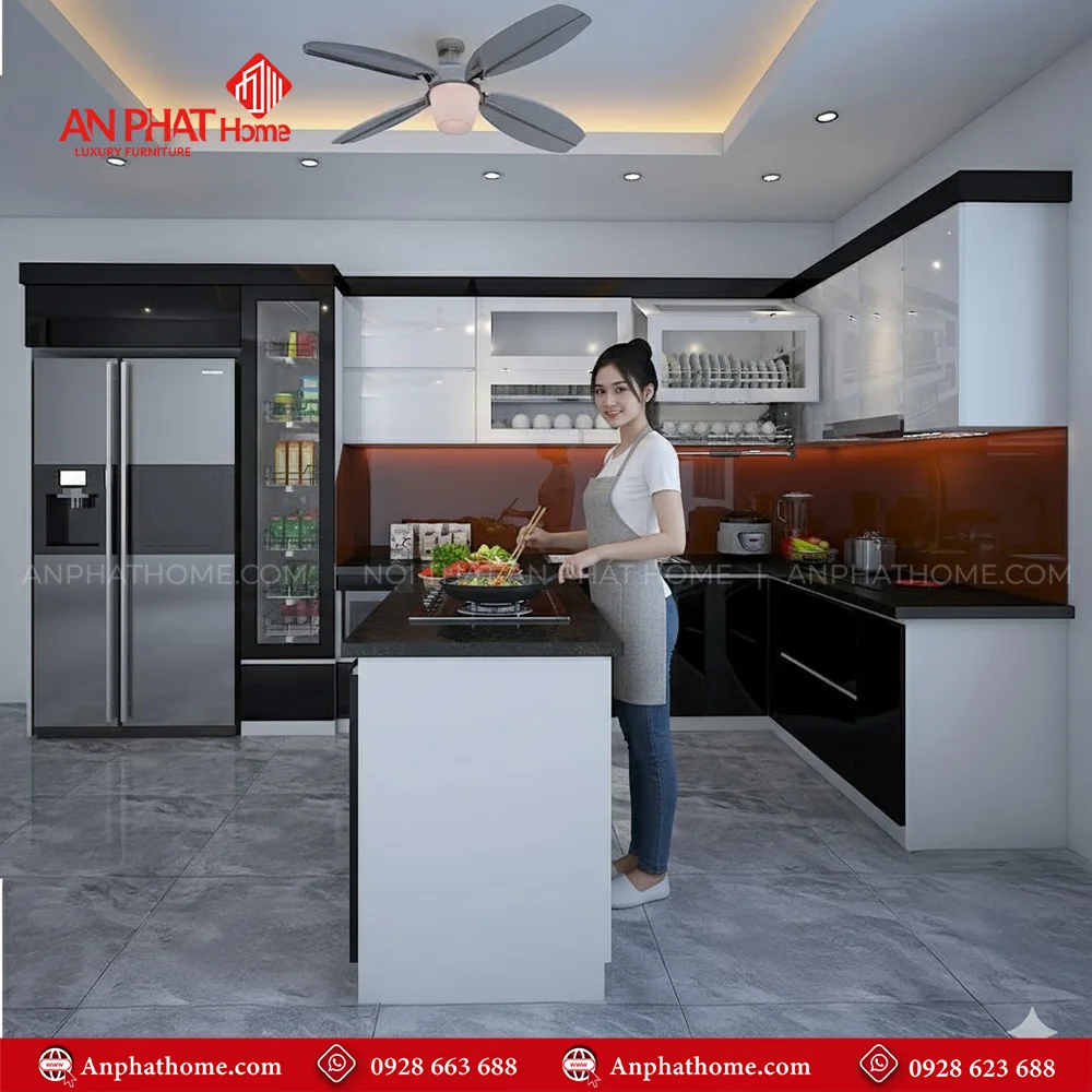 Mẫu Tủ Bếp Chữ L Thiết Kế Sang Trọng TB-911 8 Tủ bếp cao cấp đóng theo yêu cầu