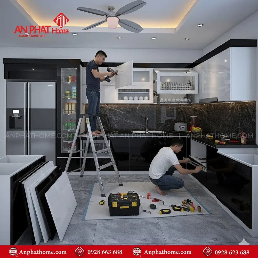 Mẫu Tủ Bếp Chữ L Thiết Kế Sang Trọng TB-911 9 Mẫu tủ bếp đẹp tại Hà Nội