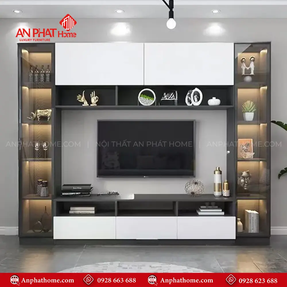 Mẫu Tủ Kệ Tivi Cánh Kính Hiện Đại T-5398