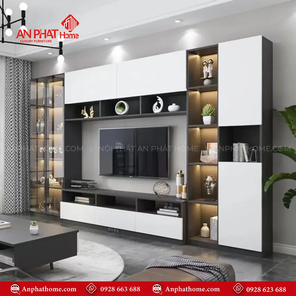 Mẫu Tủ Kệ Tivi Cánh Kính Hiện Đại T-5398