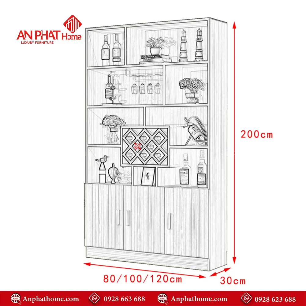 Mẫu Tủ Rượu Phòng Khách Thiết Kế Hiện Đại T-5327
