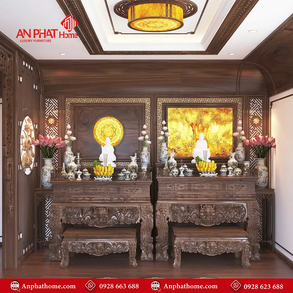 Phòng Thờ Cao Cấp Phật Kết Hợp Gia Tiên Gỗ Gụ BT-2323 5 Phòng Thờ Cao Cấp Phật Kết Hợp Gia Tiên Gỗ Gụ BT-2323