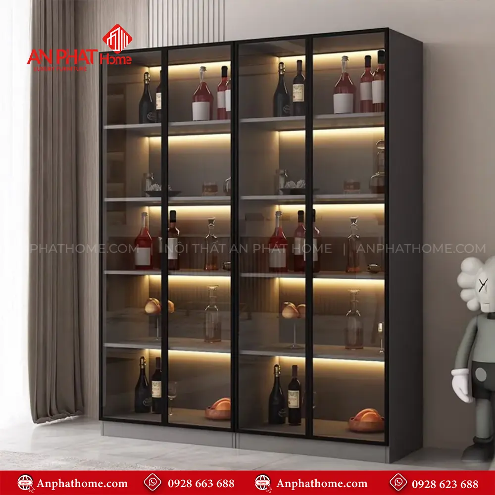 Tủ rượu Cánh Kính Gỗ Công Nghiệp Sang Trọng T-5345