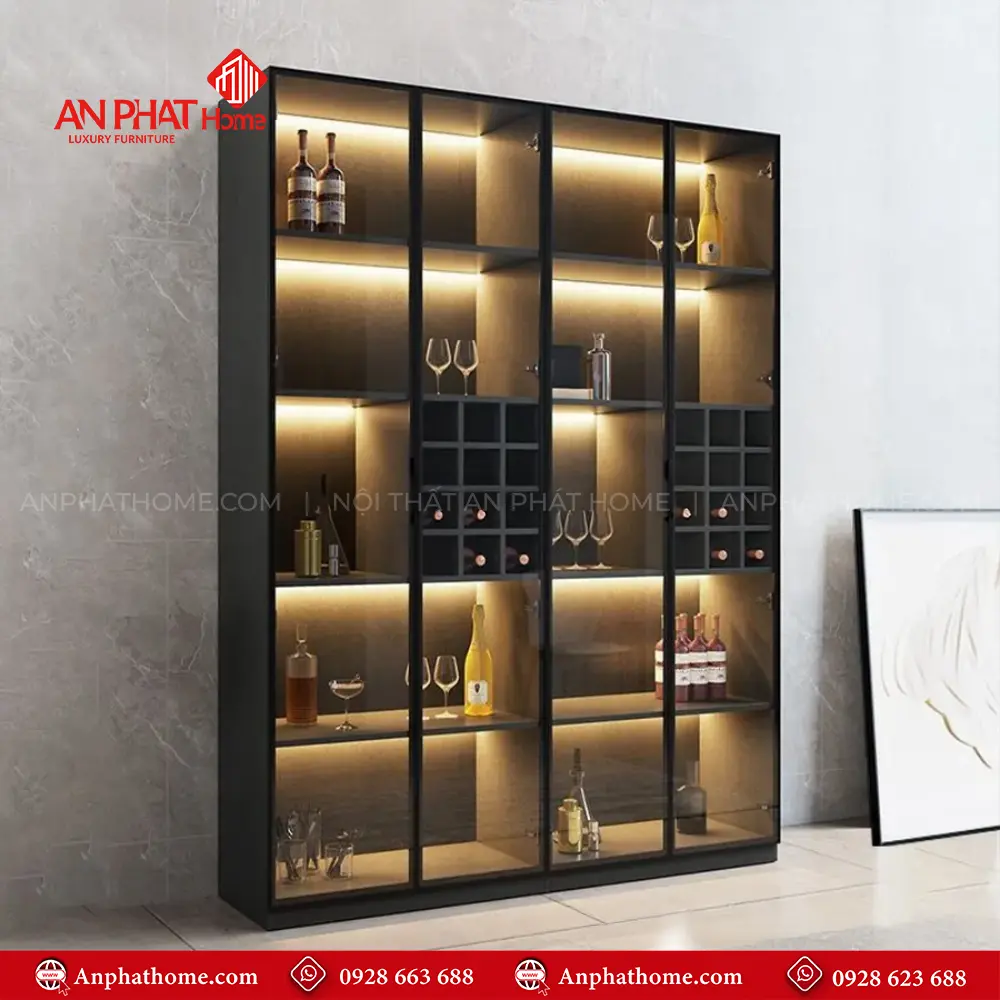Tủ rượu Cánh Kính Gỗ Công Nghiệp Sang Trọng T-5345