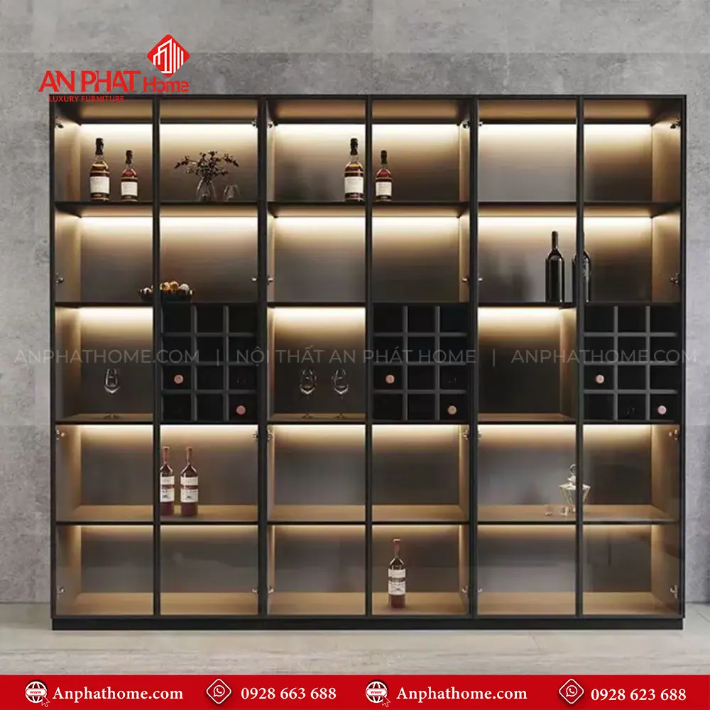 Tủ rượu Cánh Kính Gỗ Công Nghiệp Sang Trọng T-5345