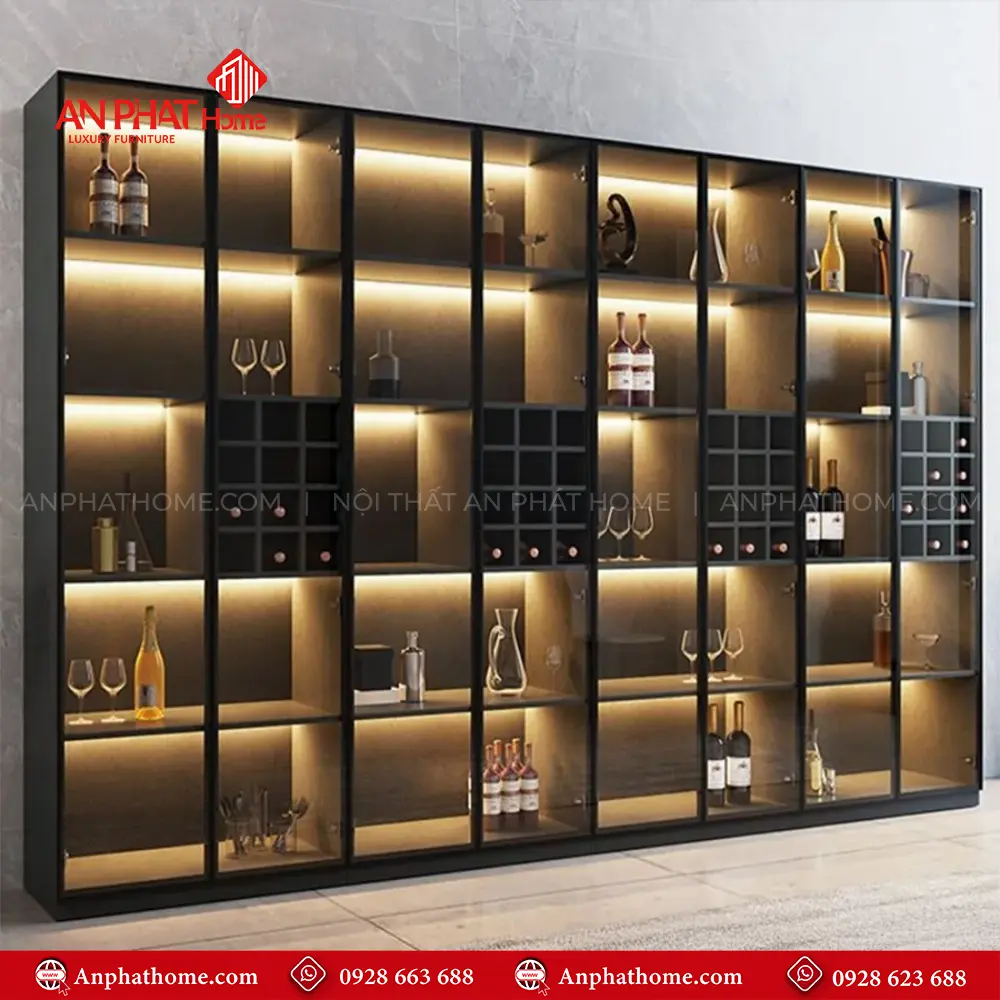 Tủ rượu Cánh Kính Gỗ Công Nghiệp Sang Trọng T-5345