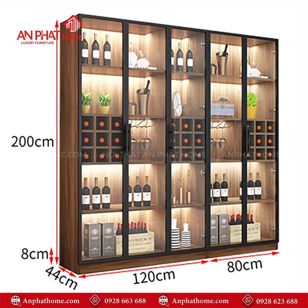 Tủ Rượu Cánh Kính Gỗ MDF Cao Cấp T-5318
