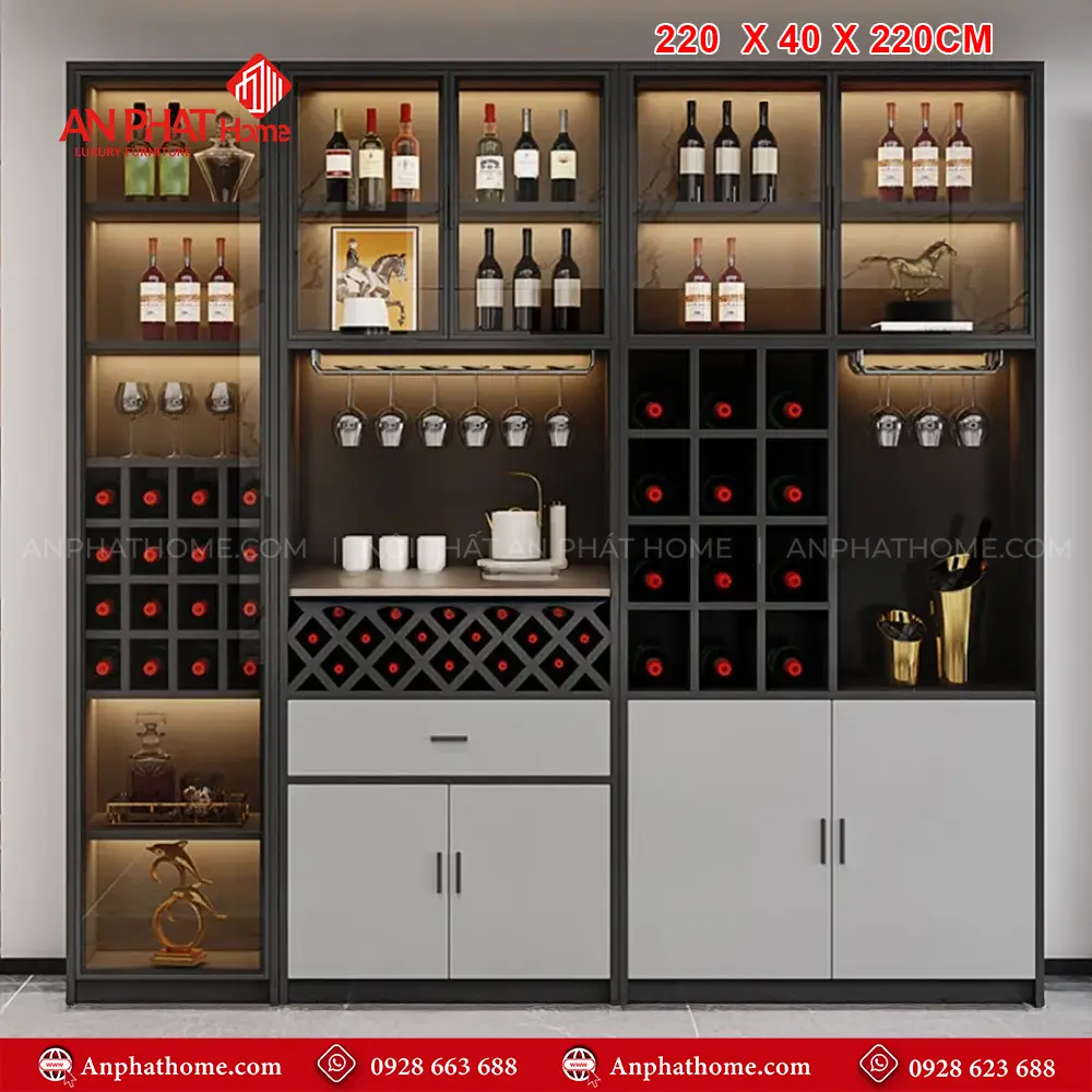 Tủ Rượu Cánh Kính Gỗ MDF T-5355 12 Tủ Rượu Cánh Kính Gỗ MDF T-5355