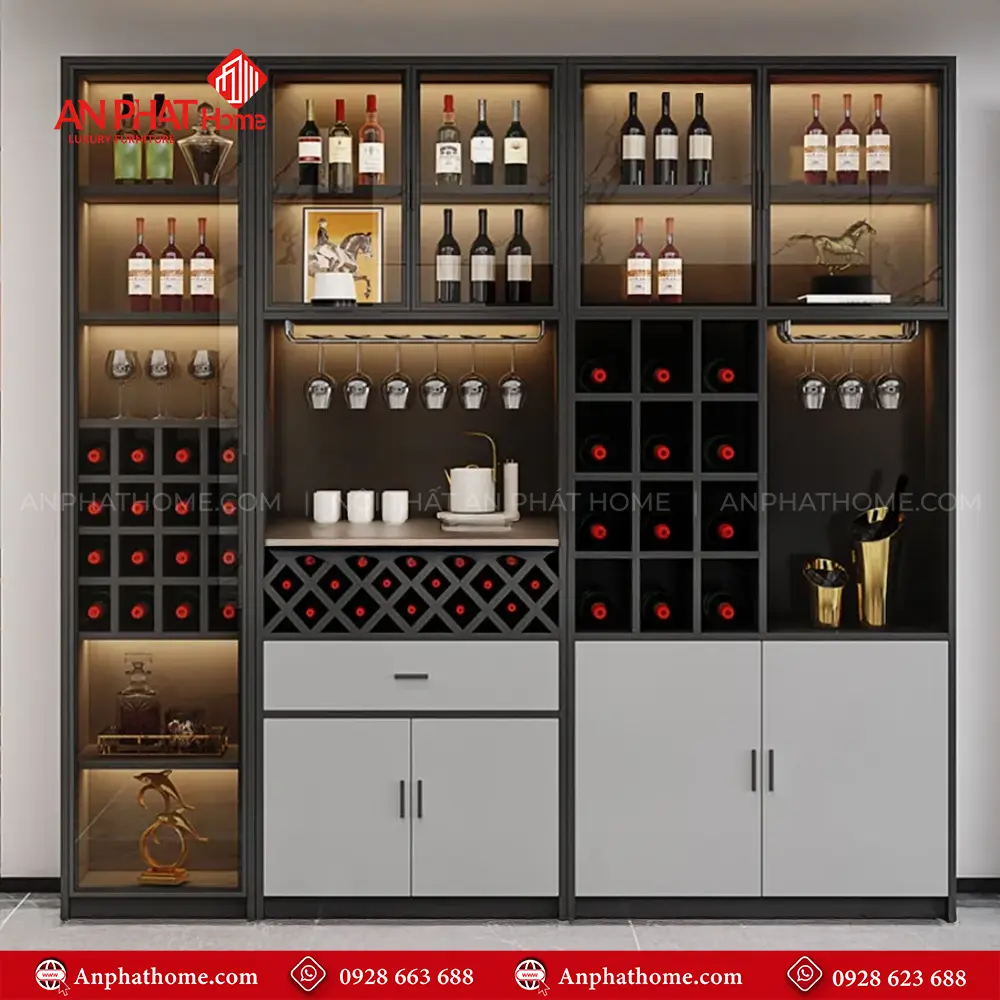 Tủ Rượu Cánh Kính Gỗ MDF T-5355 11 Tủ Rượu Cánh Kính Gỗ MDF T-5355