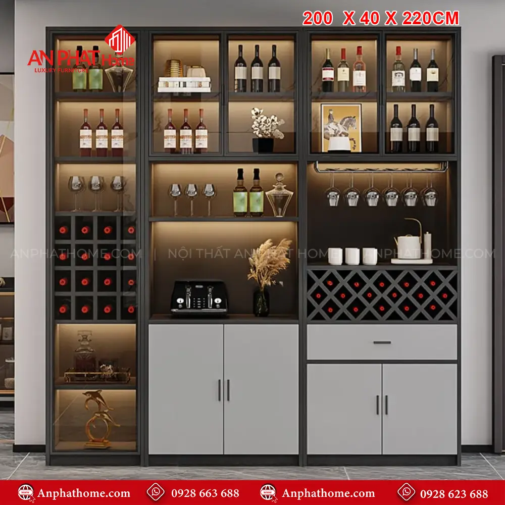 Tủ Rượu Cánh Kính Gỗ MDF T-5355 10 Tủ Rượu Cánh Kính Gỗ MDF T-5355