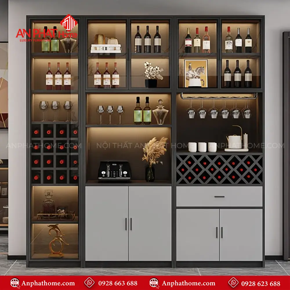 Tủ Rượu Cánh Kính Gỗ MDF T-5355 9 Tủ Rượu Cánh Kính Gỗ MDF T-5355