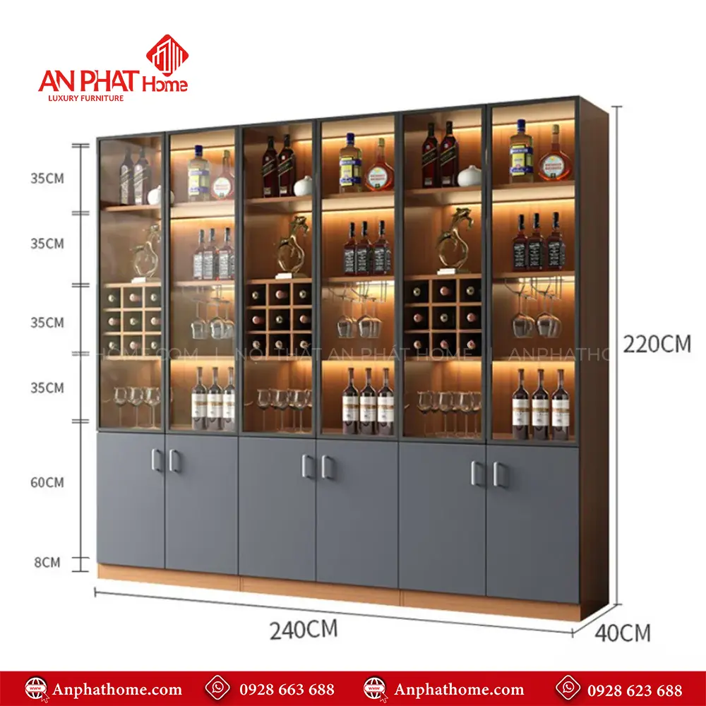 Tủ Rượu Cánh Kính Kết Hợp Đèn Led Sang Trọng T-5342 27 Tủ Rượu Cánh Kính Kết Hợp Đèn Led Sang Trọng T-5342