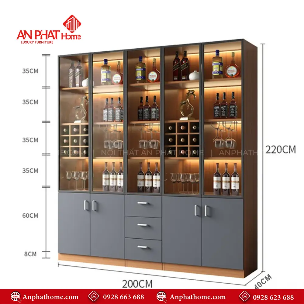 Tủ Rượu Cánh Kính Kết Hợp Đèn Led Sang Trọng T-5342 26 Tủ Rượu Cánh Kính Kết Hợp Đèn Led Sang Trọng T-5342