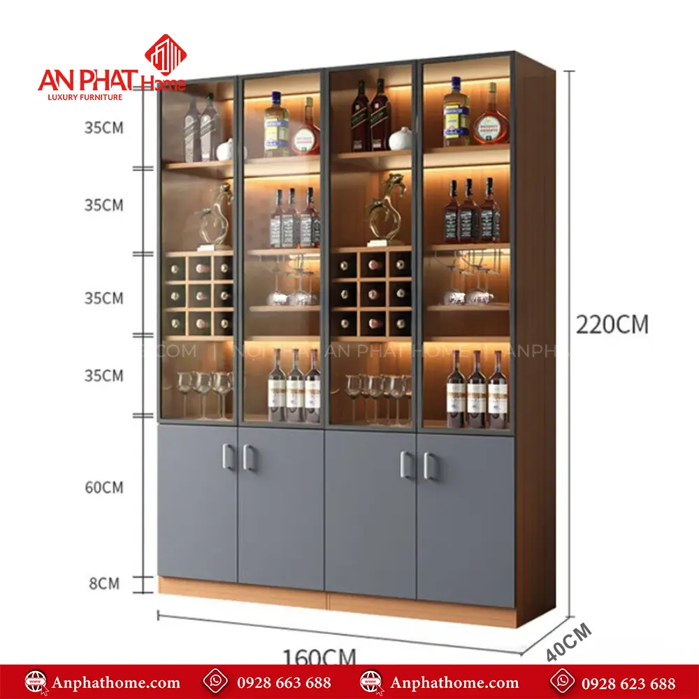 Tủ Rượu Cánh Kính Kết Hợp Đèn Led Sang Trọng T-5342 25 Tủ Rượu Cánh Kính Kết Hợp Đèn Led Sang Trọng T-5342