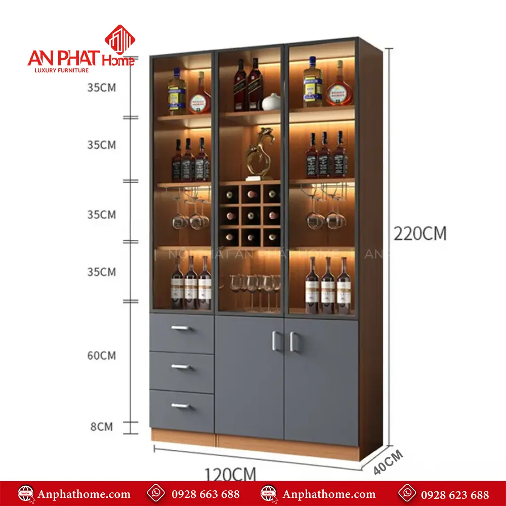 Tủ Rượu Cánh Kính Kết Hợp Đèn Led Sang Trọng T-5342 24 Tủ Rượu Cánh Kính Kết Hợp Đèn Led Sang Trọng T-5342