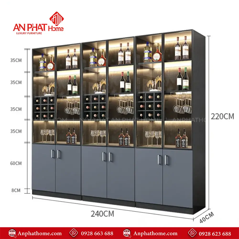 Tủ Rượu Cánh Kính Kết Hợp Đèn Led Sang Trọng T-5342 23 Tủ Rượu Cánh Kính Kết Hợp Đèn Led Sang Trọng T-5342