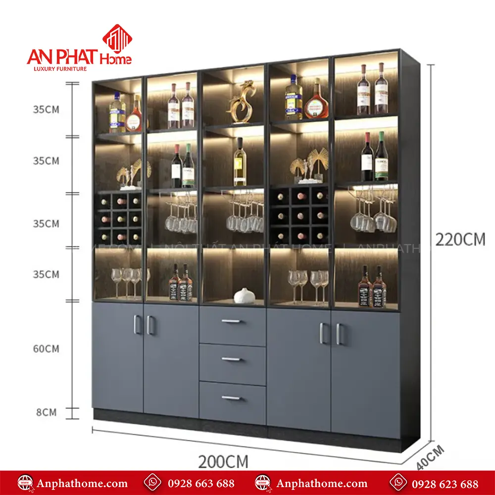 Tủ Rượu Cánh Kính Kết Hợp Đèn Led Sang Trọng T-5342 22 Tủ Rượu Cánh Kính Kết Hợp Đèn Led Sang Trọng T-5342