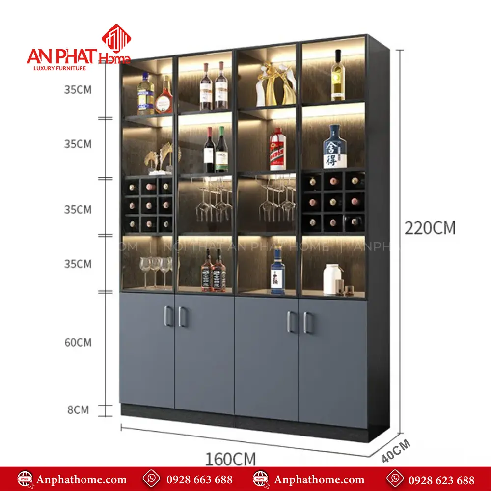 Tủ Rượu Cánh Kính Kết Hợp Đèn Led Sang Trọng T-5342 21 Tủ Rượu Cánh Kính Kết Hợp Đèn Led Sang Trọng T-5342