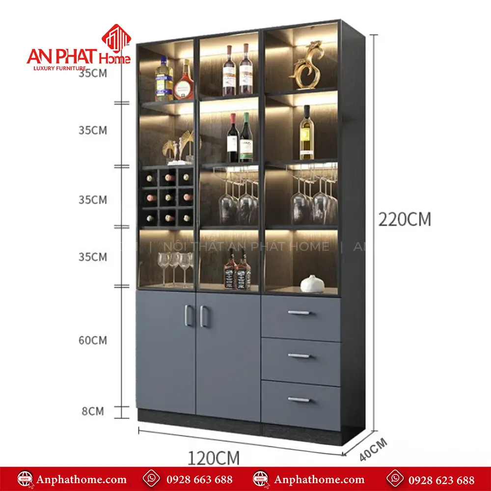 Tủ Rượu Cánh Kính Kết Hợp Đèn Led Sang Trọng T-5342 20 Tủ Rượu Cánh Kính Kết Hợp Đèn Led Sang Trọng T-5342