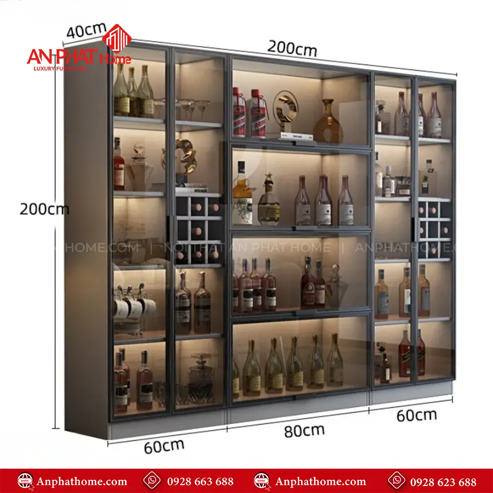 Tủ Rượu Cánh Kính Khung Gỗ MDF T-5352 12 Tủ Rượu Cánh Kính Khung Gỗ MDF T-5352