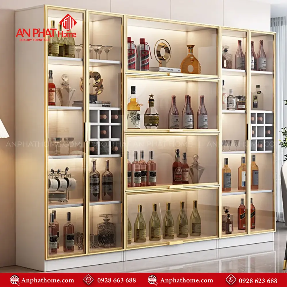 Tủ Rượu Cánh Kính Khung Gỗ MDF T-5352 11 Tủ Rượu Cánh Kính Khung Gỗ MDF T-5352