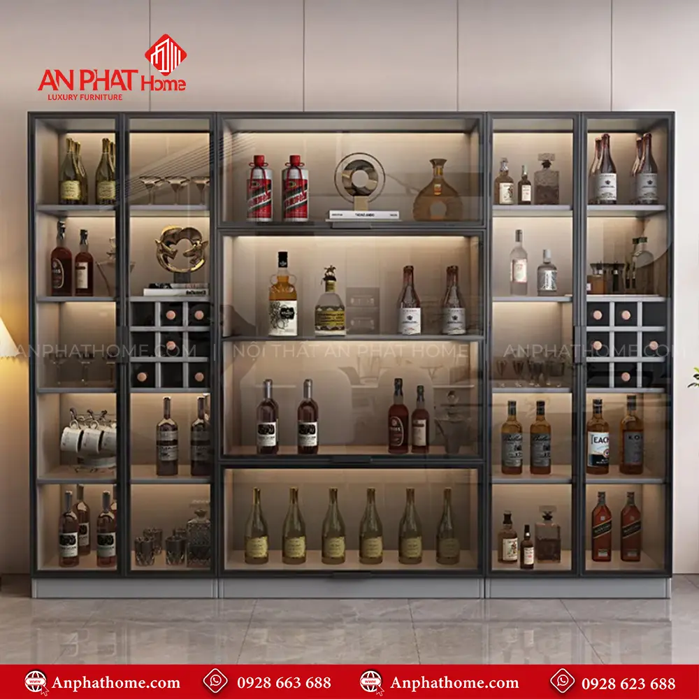 Tủ Rượu Cánh Kính Khung Gỗ MDF T-5352 10 Tủ Rượu Cánh Kính Khung Gỗ MDF T-5352