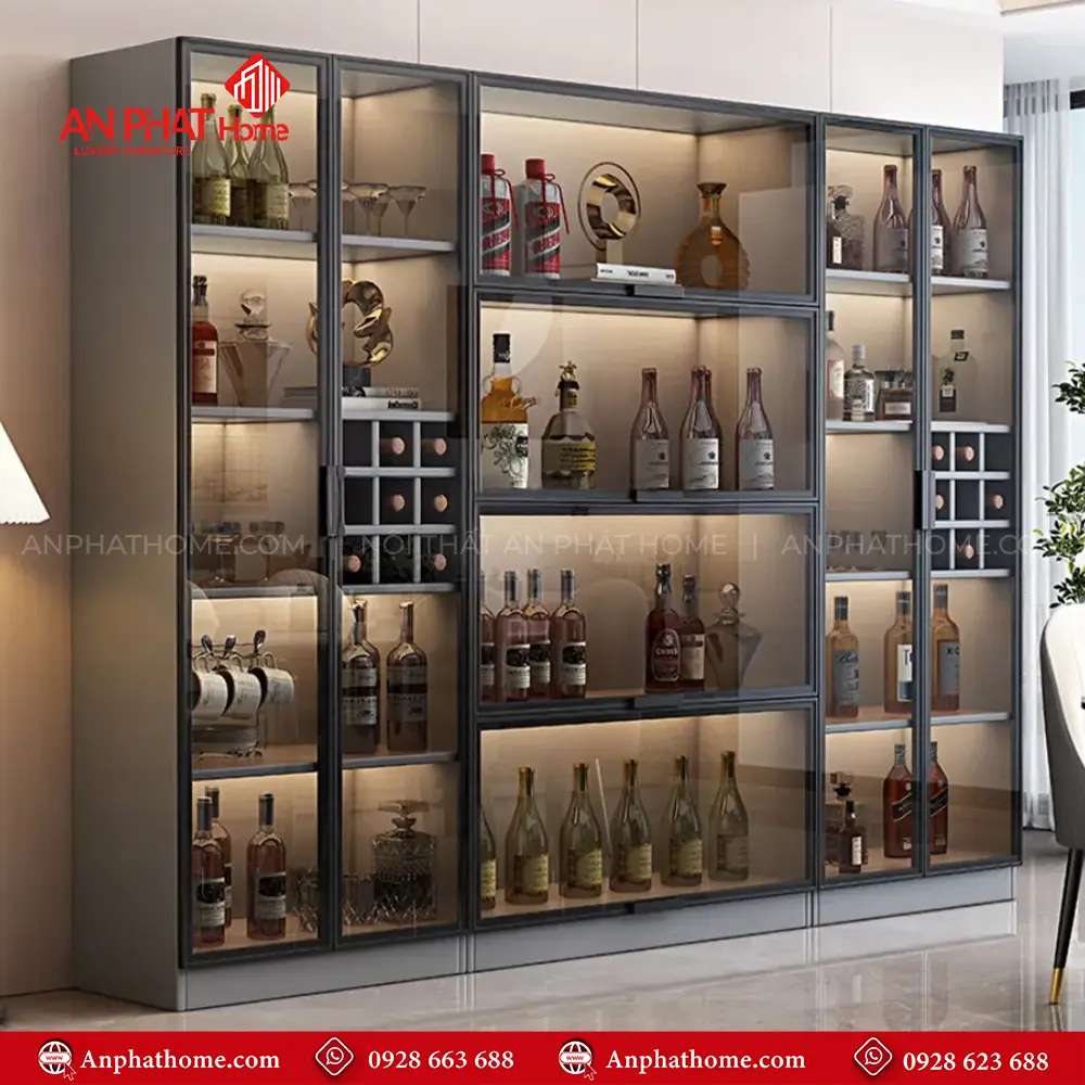 Tủ Rượu Cánh Kính Khung Gỗ MDF T-5352 9 Tủ Rượu Cánh Kính Khung Gỗ MDF T-5352