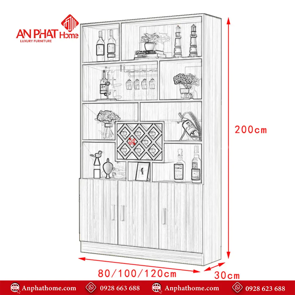 Tủ Rượu Đẹp Gỗ Công Nghiệp Cao Cấp T-5326 12 Tủ Rượu Đẹp Gỗ Công Nghiệp Cao Cấp T-5326