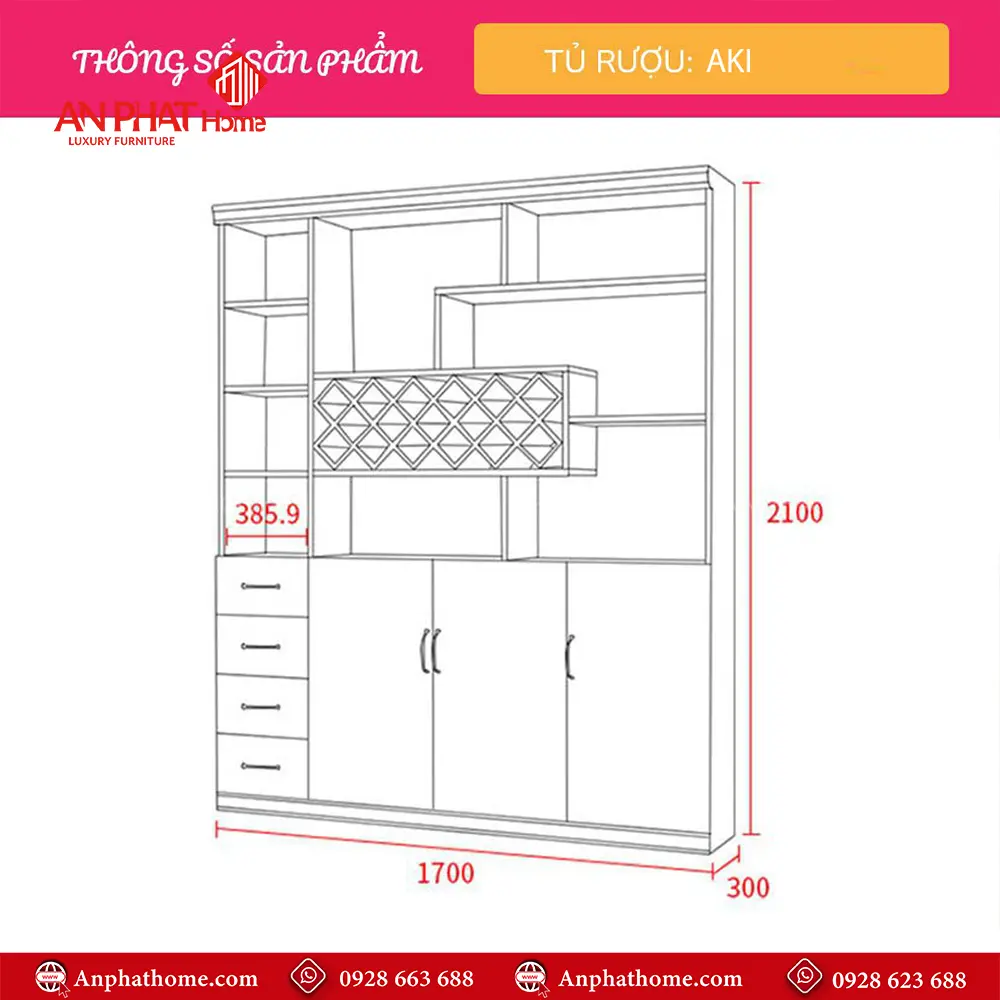 Tủ Rượu Gỗ Công Nghiệp Hiện Đại T-5335 6 Tủ Rượu Gỗ Công Nghiệp Hiện Đại T-5335