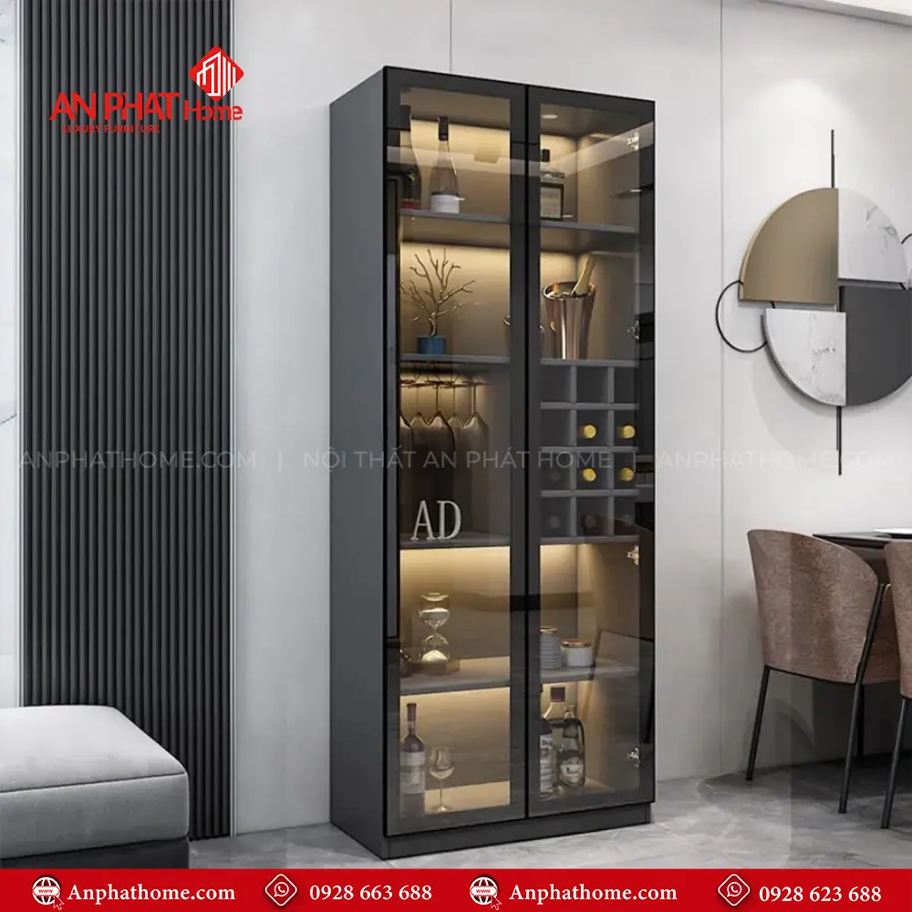 Tủ Rượu Gỗ MDF Cánh Kính Cao Cấp T-5344 14 Tủ Rượu Gỗ MDF Cánh Kính Cao Cấp T-5344