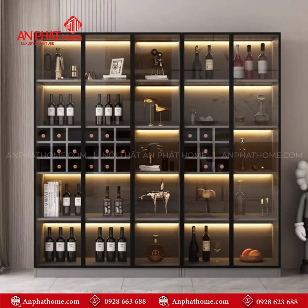 Tủ Rượu Gỗ MDF Cánh Kính Cao Cấp T-5344 12 Tủ Rượu Gỗ MDF Cánh Kính Cao Cấp T-5344