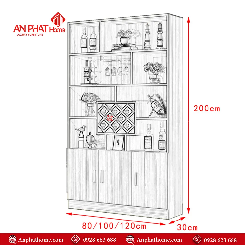 Tủ Rượu Hiện Đại Gỗ MDF T-5325 9 Tủ Rượu Hiện Đại Gỗ MDF T-5325
